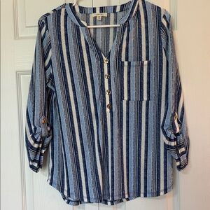Como Blu Navy and White Vertical Stripe Top
